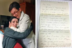 Until this embrace, these pen pals had not seen each other in 25 years. Photo courtesy of Jim Stingl.